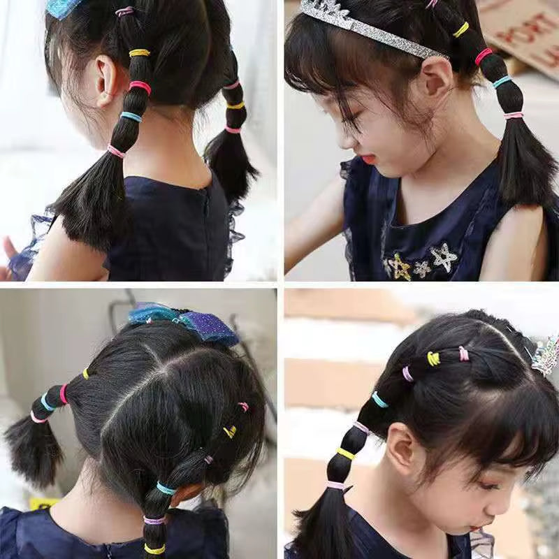 100Pcs/Set Girls Elastic Hair Bands Girls Hair Accessories 2.5Cm Colorful Rubber Band Children Ponytail Holder Kids Hair Ties